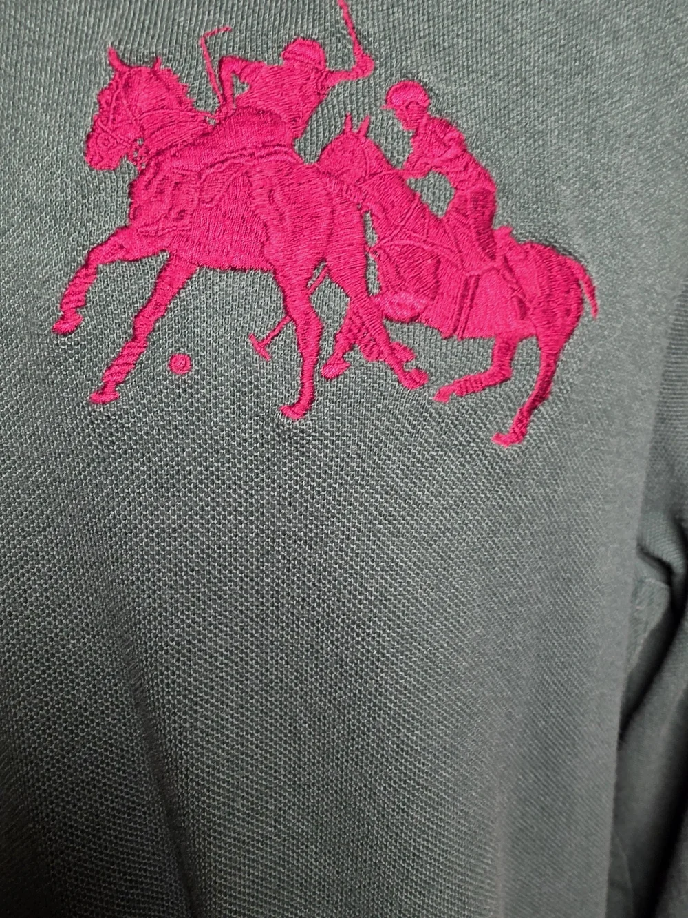 Polo by Ralph Lauren Forest Green Long-Sleeve Polo with Burgundy Embroidery
